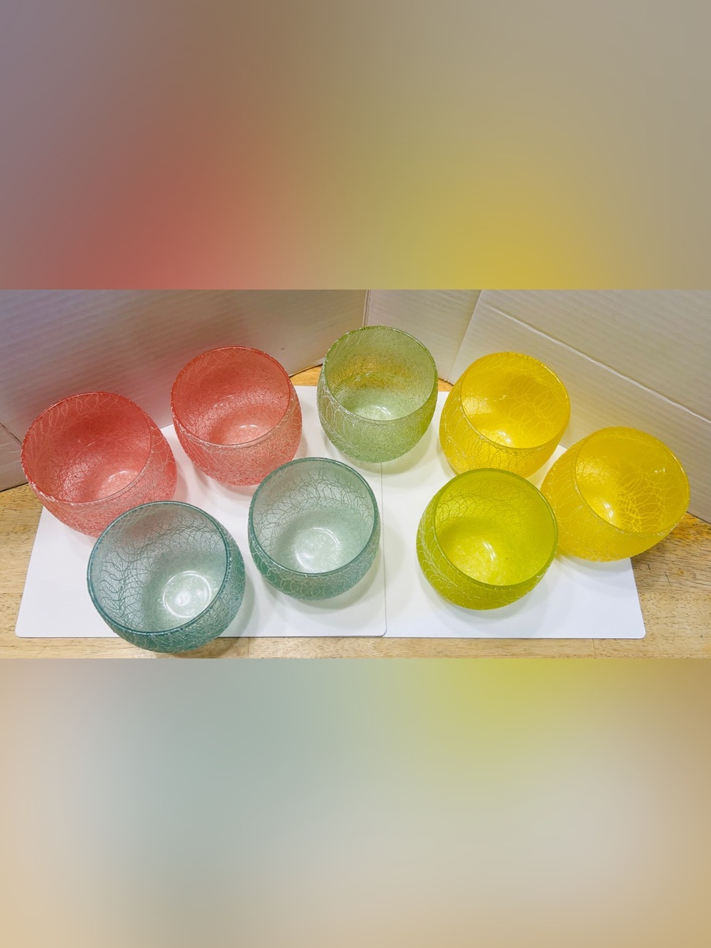 Vintage MCM glasses Color Craft spaghetti string, pastel colors. Set of 8!
